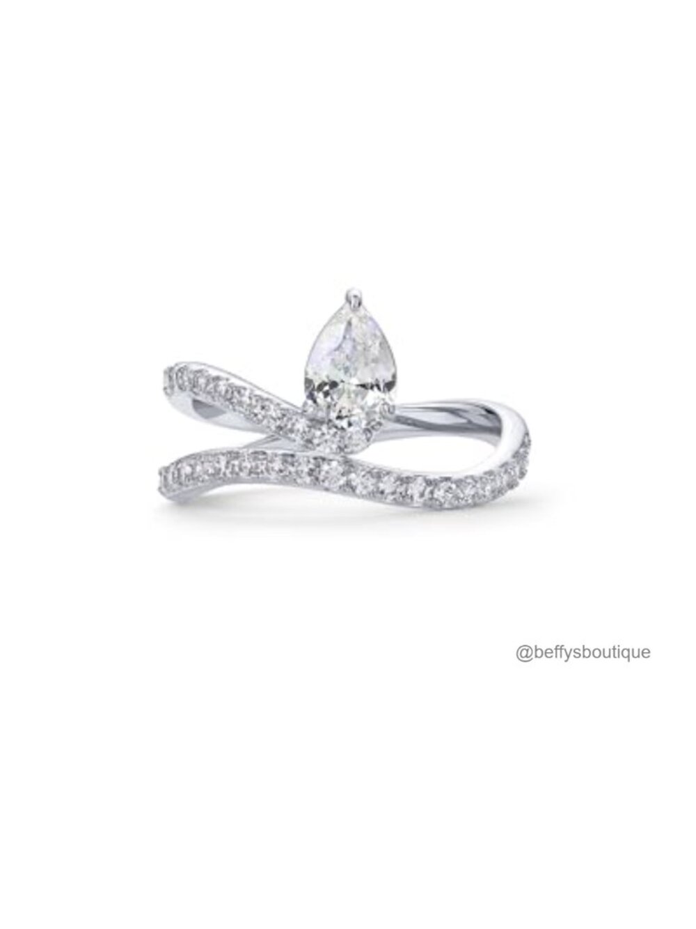 14K Gold Plated Wavy Pear Cubic Zirconia Engagement Ring Size 7